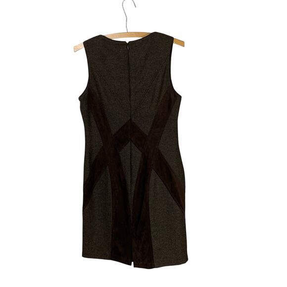 Vince Camuto Brown Tweed Faux Suede Sleeveless Sheath Dress Sz 8 - Picture 3 of 8